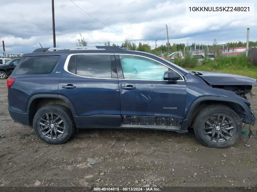 2019 GMC Acadia Slt-1 VIN: 1GKKNULS5KZ248021 Lot: 40104015