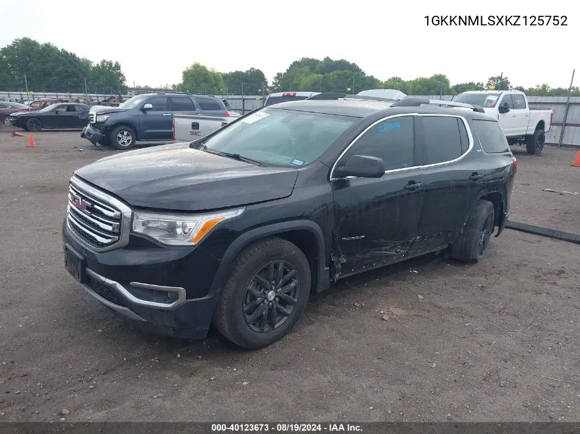 2019 GMC Acadia Slt-1 VIN: 1GKKNMLSXKZ125752 Lot: 40123673