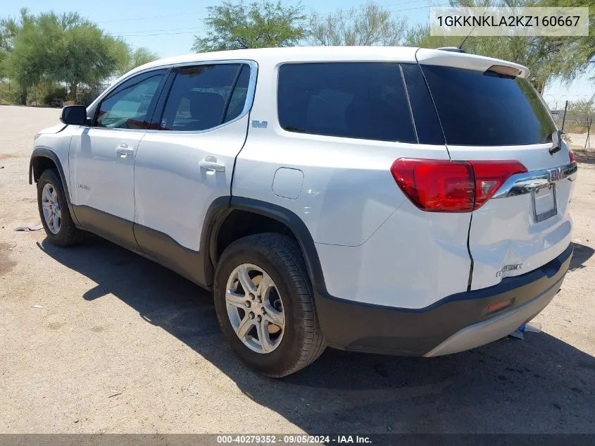 2019 GMC Acadia Sle VIN: 1GKKNKLA2KZ160667 Lot: 40279352