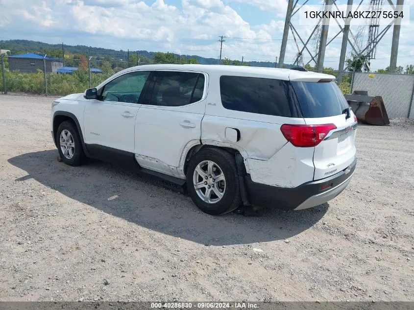 2019 GMC Acadia Sle-1 VIN: 1GKKNRLA8KZ275654 Lot: 40286830