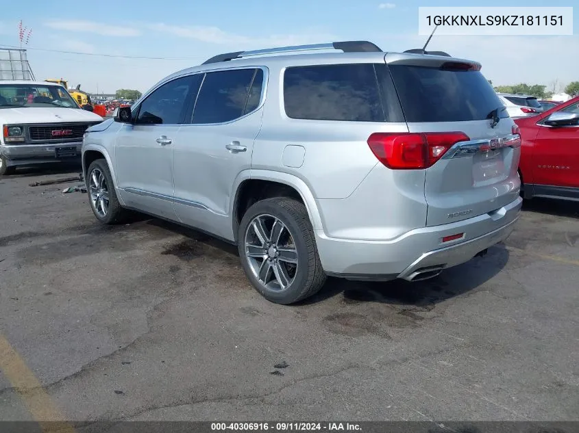 1GKKNXLS9KZ181151 2019 GMC Acadia Denali