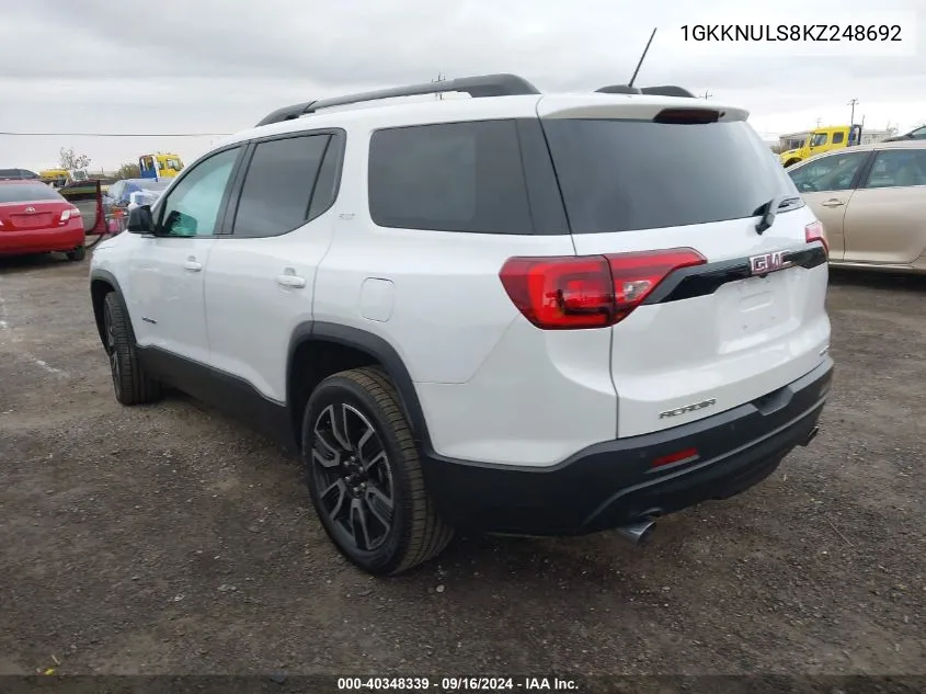 2019 GMC Acadia Slt-1 VIN: 1GKKNULS8KZ248692 Lot: 40348339