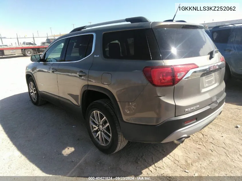 2019 GMC Acadia Sle-2 VIN: 1GKKNLLS3KZ252062 Lot: 40421824