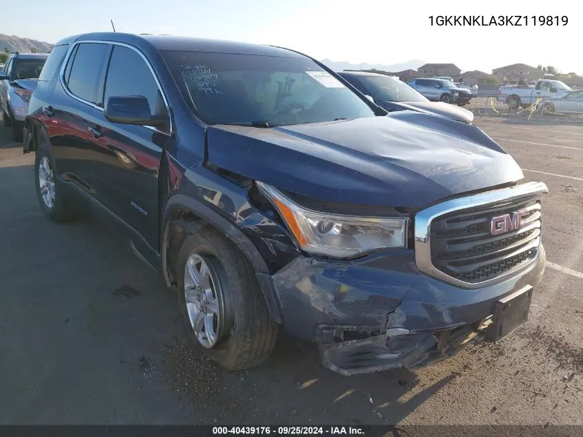 2019 GMC Acadia Sle-1 VIN: 1GKKNKLA3KZ119819 Lot: 40439176