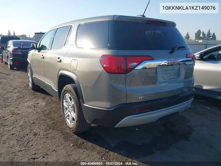 2019 GMC Acadia Sle VIN: 1GKKNKLA1KZ149076 Lot: 40498893