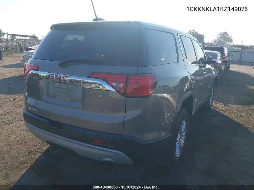 2019 GMC Acadia Sle VIN: 1GKKNKLA1KZ149076 Lot: 40498893