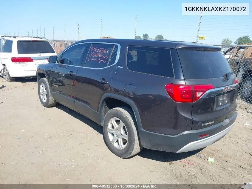 2019 GMC Acadia Sle-1 VIN: 1GKKNKLAXKZ170072 Lot: 40532368