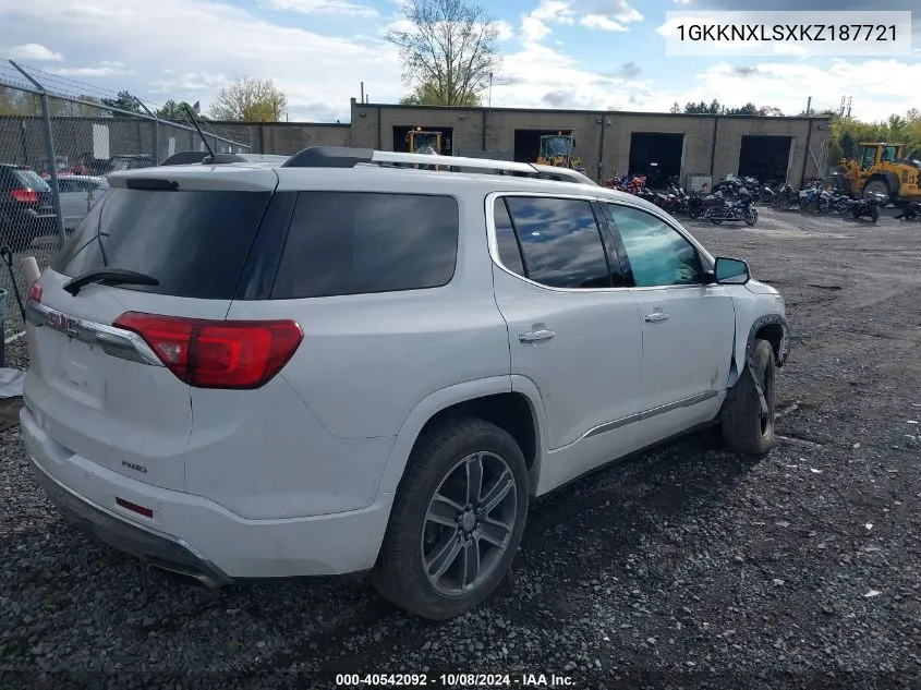 2019 GMC Acadia Denali VIN: 1GKKNXLSXKZ187721 Lot: 40542092