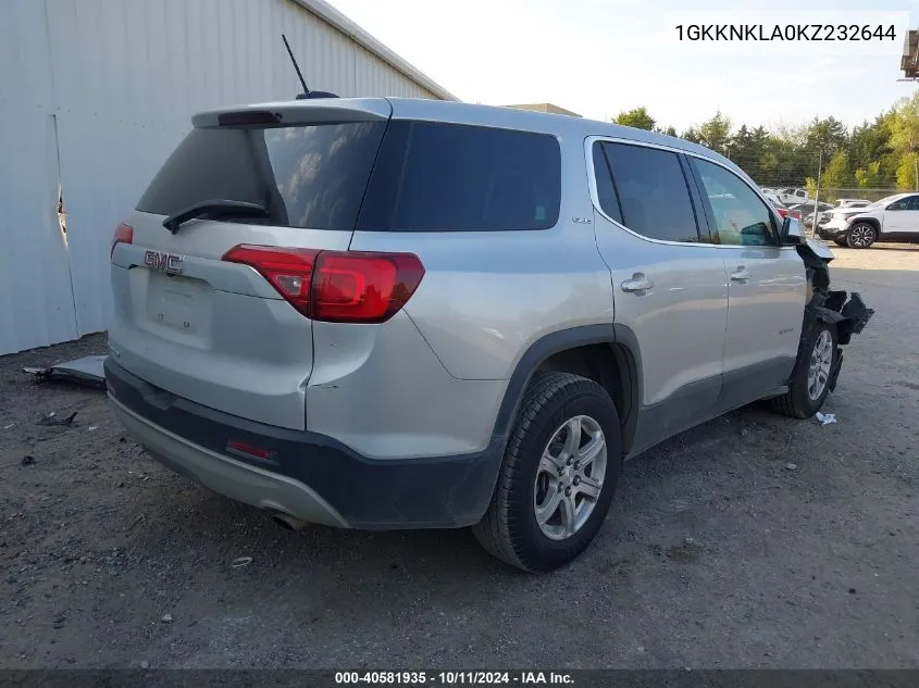 2019 GMC Acadia Sle-1 VIN: 1GKKNKLA0KZ232644 Lot: 40581935