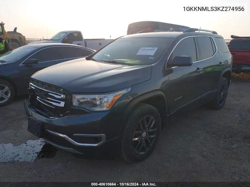 2019 GMC Acadia Slt-1 VIN: 1GKKNMLS3KZ274956 Lot: 40610664