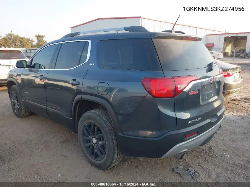 2019 GMC Acadia Slt-1 VIN: 1GKKNMLS3KZ274956 Lot: 40610664