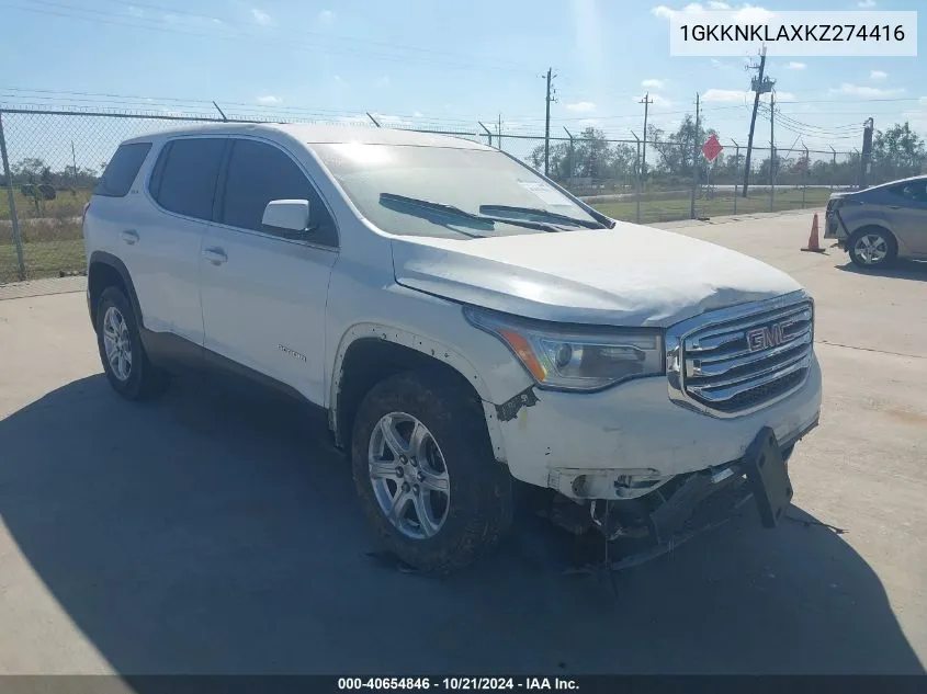 2019 GMC Acadia Sle-1 VIN: 1GKKNKLAXKZ274416 Lot: 40654846