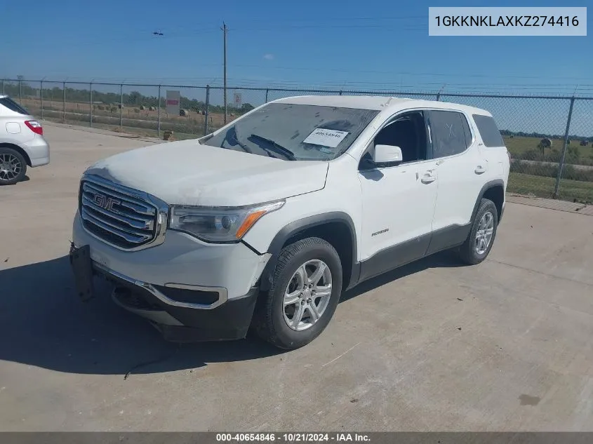 2019 GMC Acadia Sle-1 VIN: 1GKKNKLAXKZ274416 Lot: 40654846