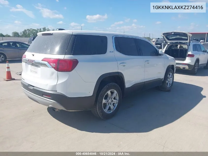 2019 GMC Acadia Sle-1 VIN: 1GKKNKLAXKZ274416 Lot: 40654846