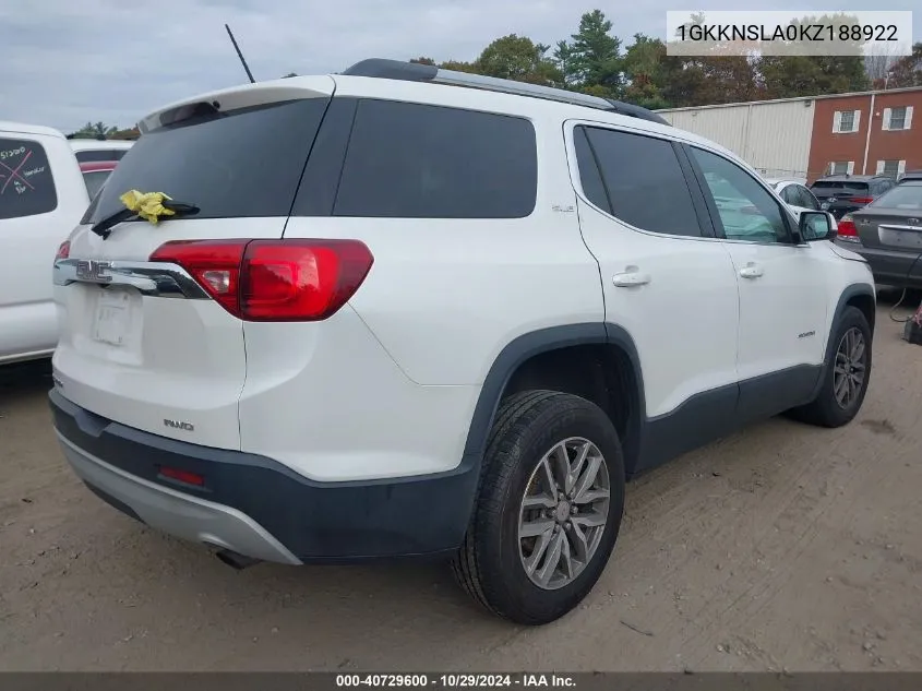 2019 GMC Acadia Sle-2 VIN: 1GKKNSLA0KZ188922 Lot: 40729600