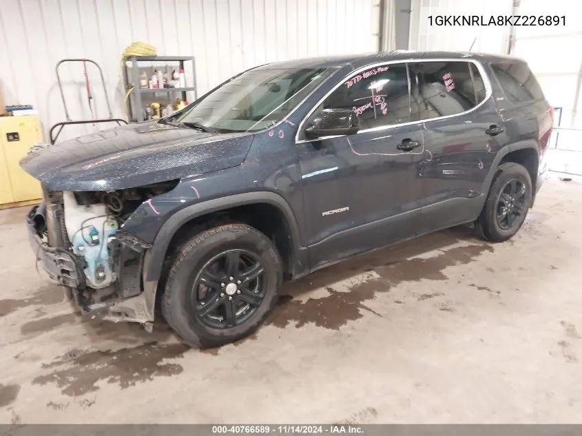 2019 GMC Acadia Sle-1 VIN: 1GKKNRLA8KZ226891 Lot: 40766589