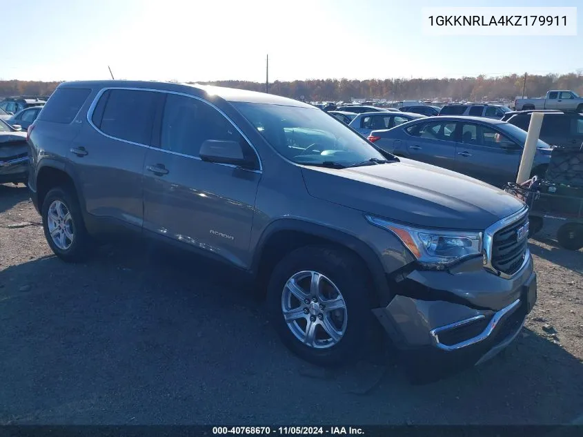 2019 GMC Acadia Sle-1 VIN: 1GKKNRLA4KZ179911 Lot: 40768670