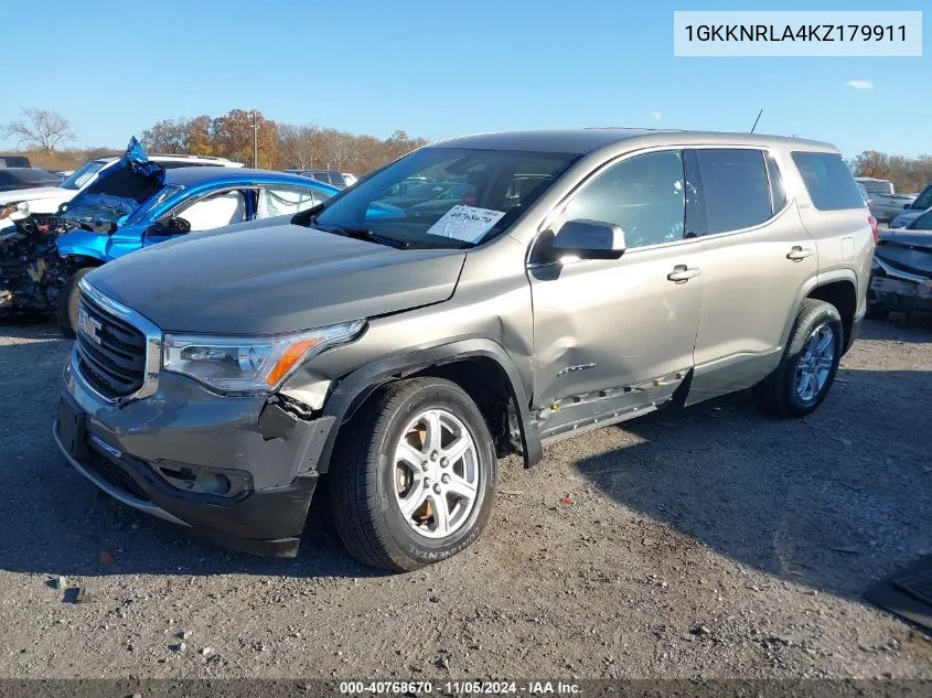 2019 GMC Acadia Sle-1 VIN: 1GKKNRLA4KZ179911 Lot: 40768670