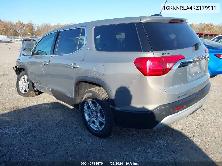 2019 GMC Acadia Sle-1 VIN: 1GKKNRLA4KZ179911 Lot: 40768670