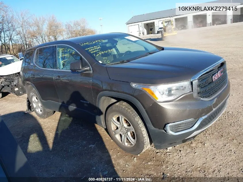 2019 GMC Acadia Sle-1 VIN: 1GKKNRLAXKZ279415 Lot: 40826737