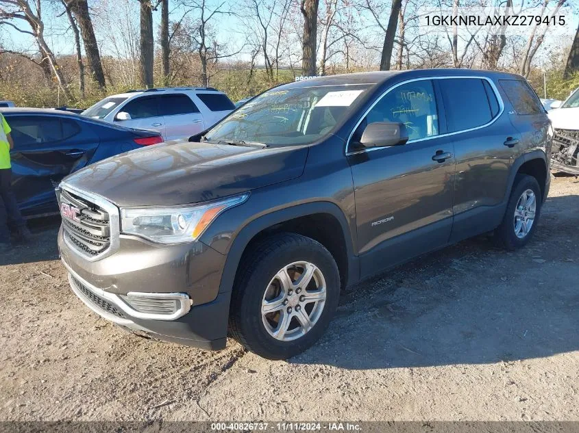 2019 GMC Acadia Sle-1 VIN: 1GKKNRLAXKZ279415 Lot: 40826737