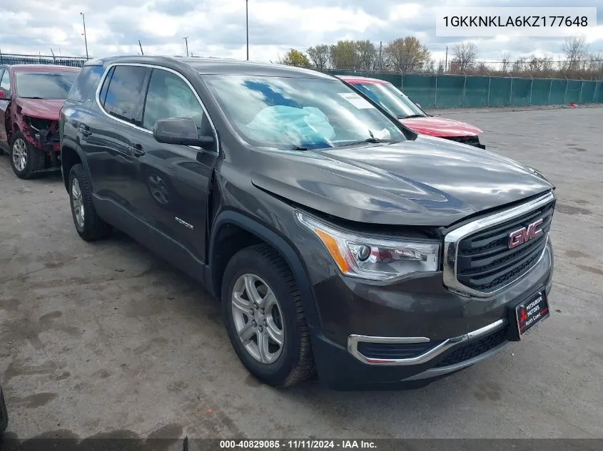 2019 GMC Acadia Sle-1 VIN: 1GKKNKLA6KZ177648 Lot: 40829085