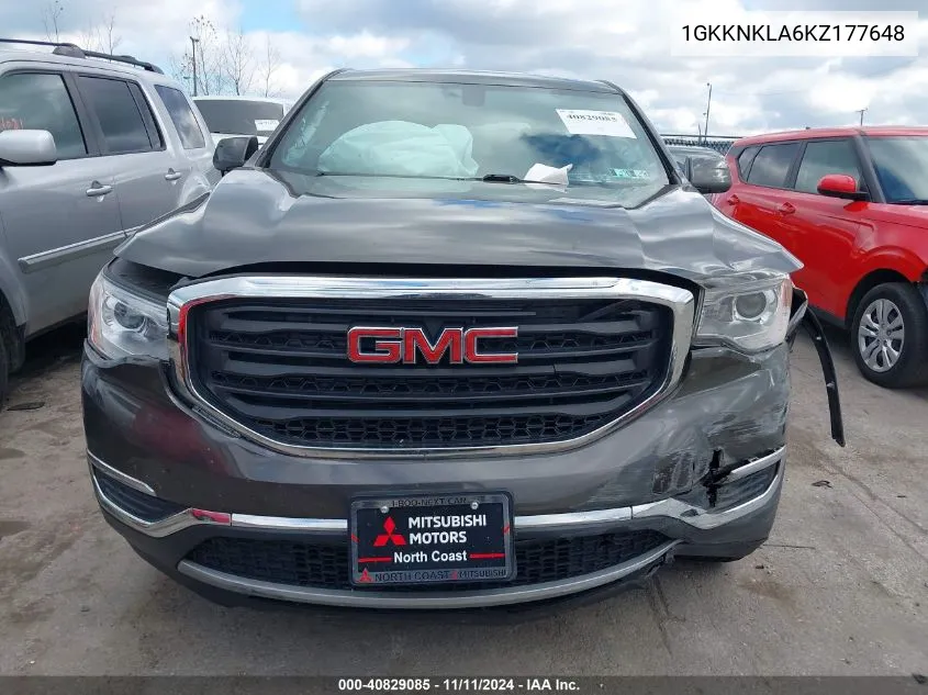 2019 GMC Acadia Sle-1 VIN: 1GKKNKLA6KZ177648 Lot: 40829085