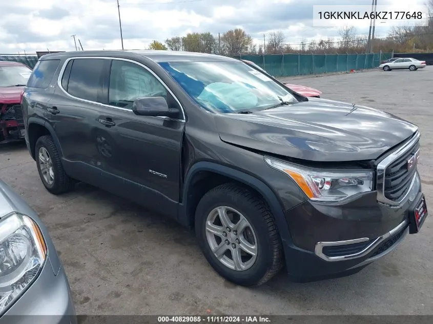 2019 GMC Acadia Sle-1 VIN: 1GKKNKLA6KZ177648 Lot: 40829085