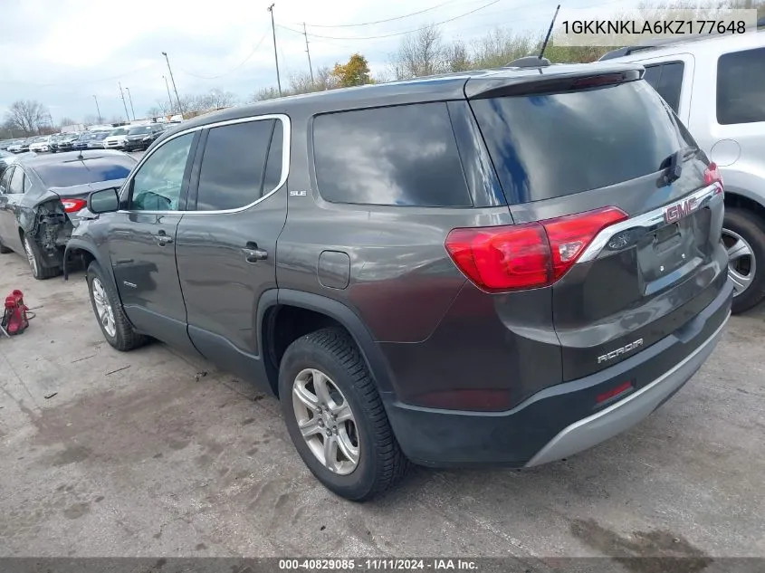 2019 GMC Acadia Sle-1 VIN: 1GKKNKLA6KZ177648 Lot: 40829085