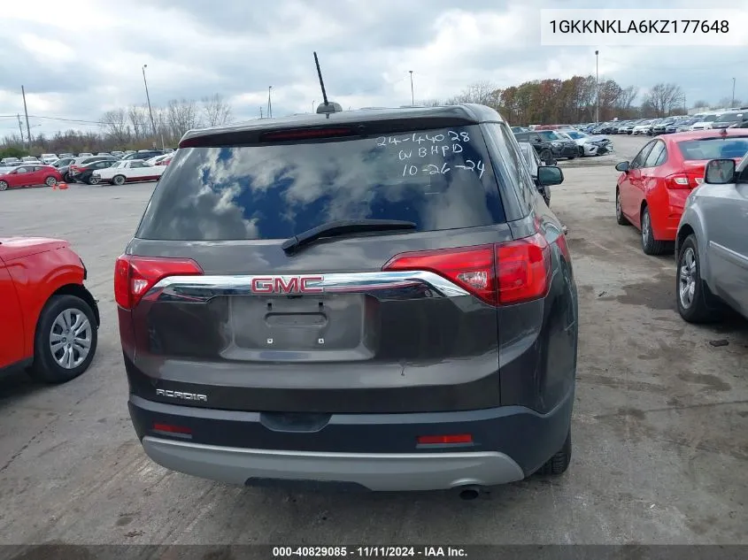 2019 GMC Acadia Sle-1 VIN: 1GKKNKLA6KZ177648 Lot: 40829085