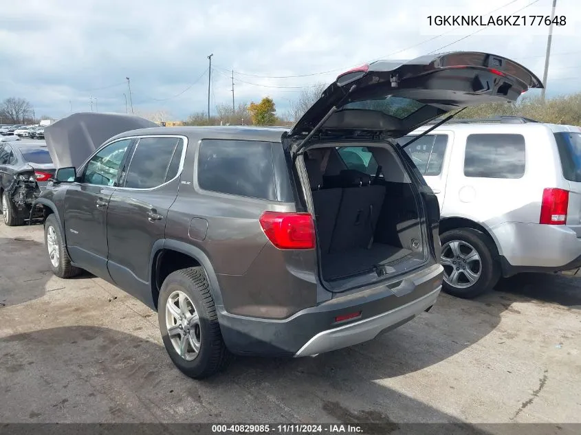 2019 GMC Acadia Sle-1 VIN: 1GKKNKLA6KZ177648 Lot: 40829085