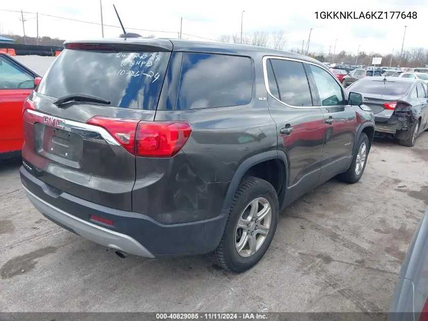 2019 GMC Acadia Sle-1 VIN: 1GKKNKLA6KZ177648 Lot: 40829085