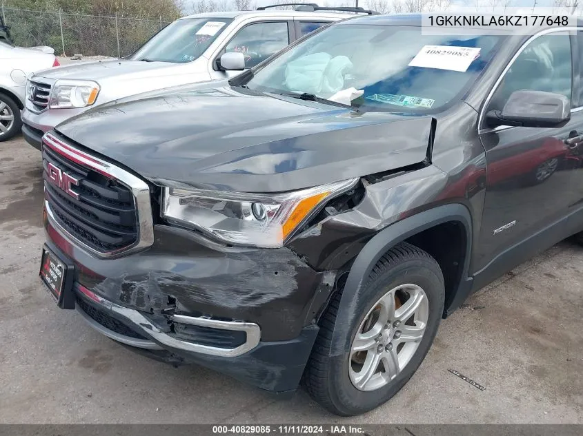 2019 GMC Acadia Sle-1 VIN: 1GKKNKLA6KZ177648 Lot: 40829085