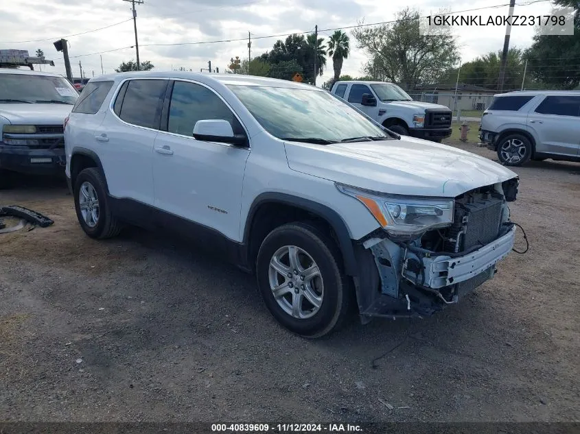 2019 GMC Acadia Sle-1 VIN: 1GKKNKLA0KZ231798 Lot: 40839609