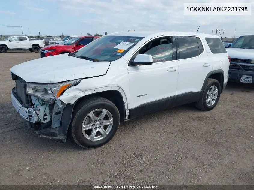 2019 GMC Acadia Sle-1 VIN: 1GKKNKLA0KZ231798 Lot: 40839609