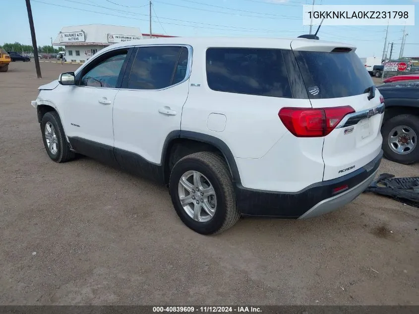 2019 GMC Acadia Sle-1 VIN: 1GKKNKLA0KZ231798 Lot: 40839609