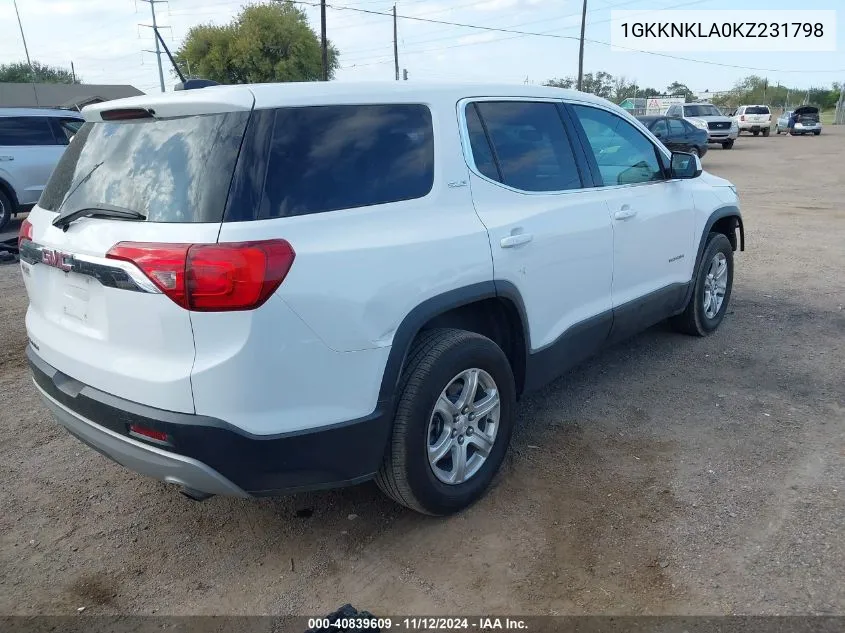 2019 GMC Acadia Sle-1 VIN: 1GKKNKLA0KZ231798 Lot: 40839609