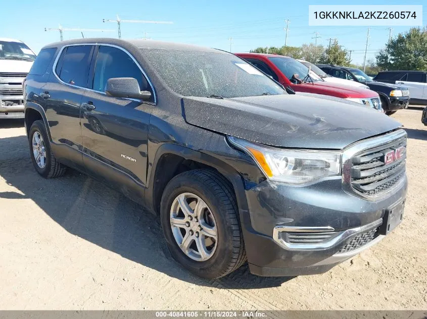 2019 GMC Acadia Sle-1 VIN: 1GKKNKLA2KZ260574 Lot: 40841605