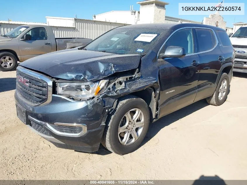 2019 GMC Acadia Sle-1 VIN: 1GKKNKLA2KZ260574 Lot: 40841605