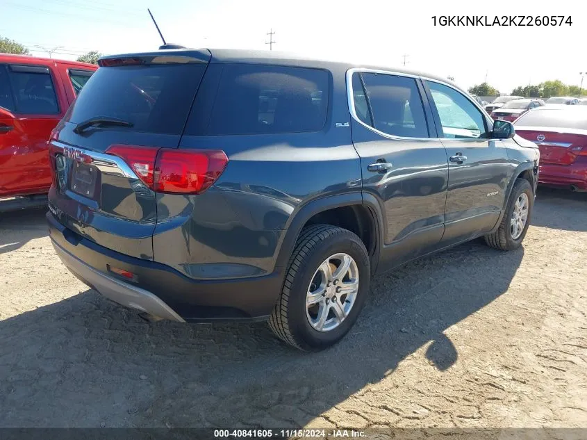 2019 GMC Acadia Sle-1 VIN: 1GKKNKLA2KZ260574 Lot: 40841605