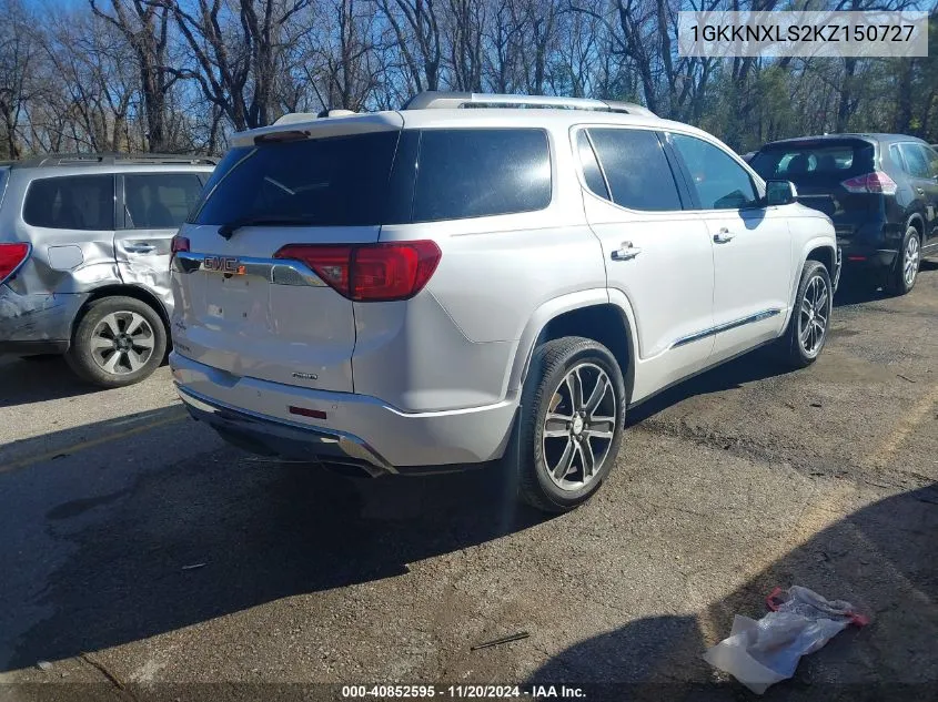 2019 GMC Acadia Denali VIN: 1GKKNXLS2KZ150727 Lot: 40852595