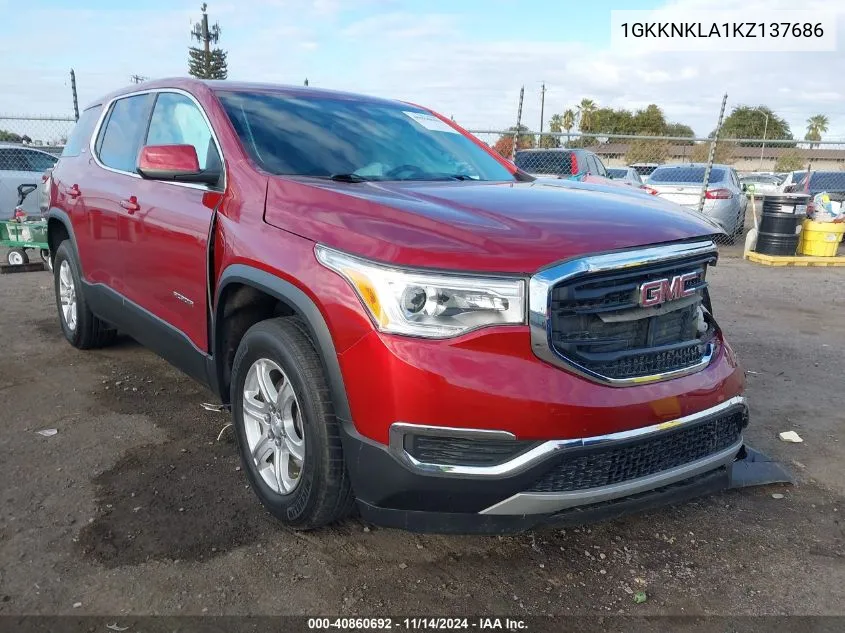 2019 GMC Acadia Sle-1 VIN: 1GKKNKLA1KZ137686 Lot: 40860692