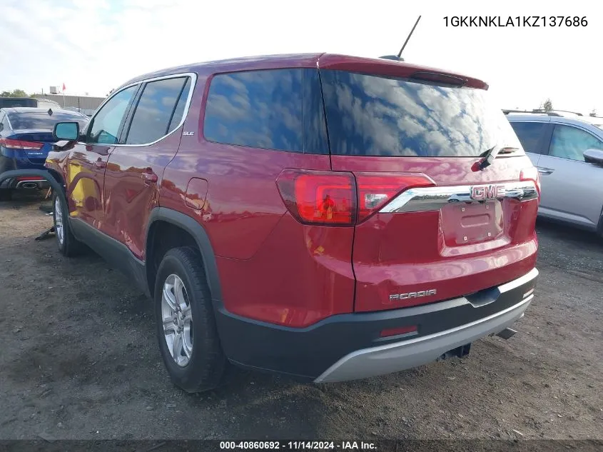 2019 GMC Acadia Sle-1 VIN: 1GKKNKLA1KZ137686 Lot: 40860692