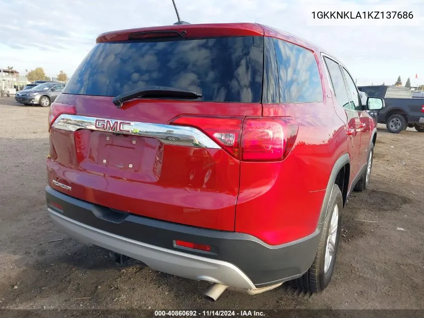 2019 GMC Acadia Sle-1 VIN: 1GKKNKLA1KZ137686 Lot: 40860692