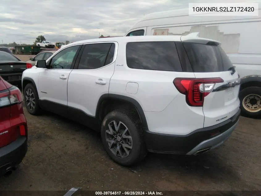 2020 GMC Acadia Fwd Sle VIN: 1GKKNRLS2LZ172420 Lot: 39754517