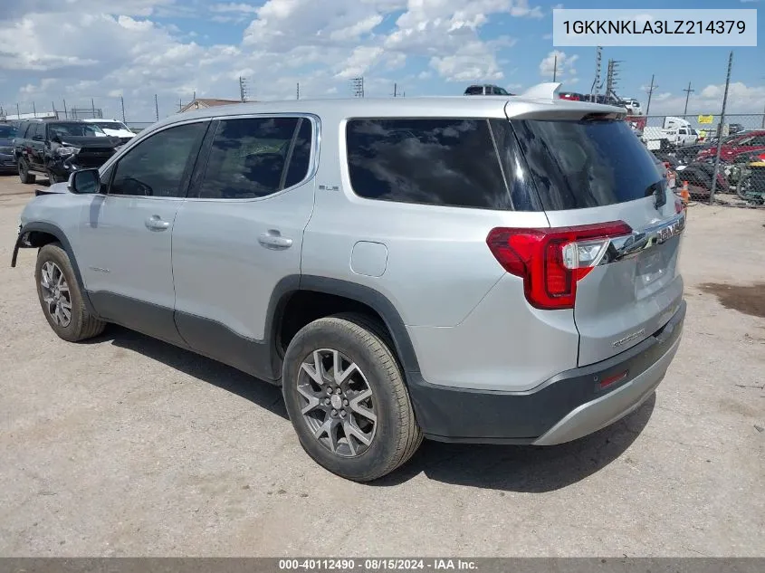 2020 GMC Acadia Fwd Sle VIN: 1GKKNKLA3LZ214379 Lot: 40112490