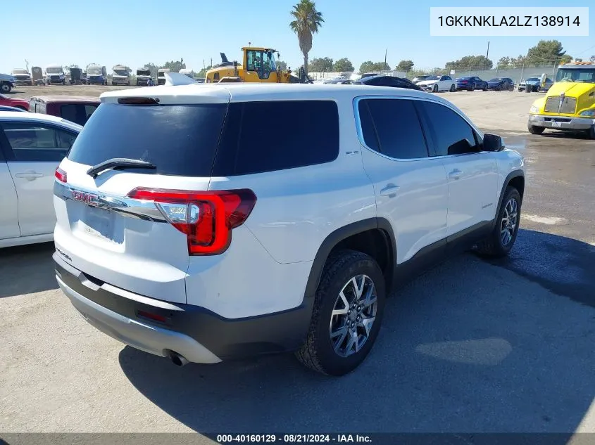 2020 GMC Acadia Fwd Sle VIN: 1GKKNKLA2LZ138914 Lot: 40160129