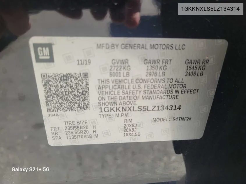 2020 GMC Acadia Denali VIN: 1GKKNXLS5LZ134314 Lot: 40592724