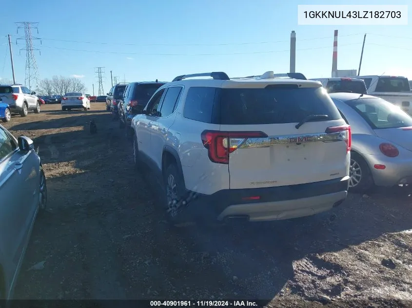 2020 GMC Acadia Awd Slt VIN: 1GKKNUL43LZ182703 Lot: 40901961