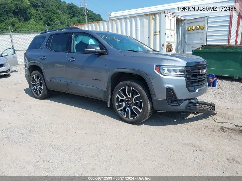 2021 GMC Acadia Awd Slt VIN: 1GKKNULS0MZ172436 Lot: 39712599